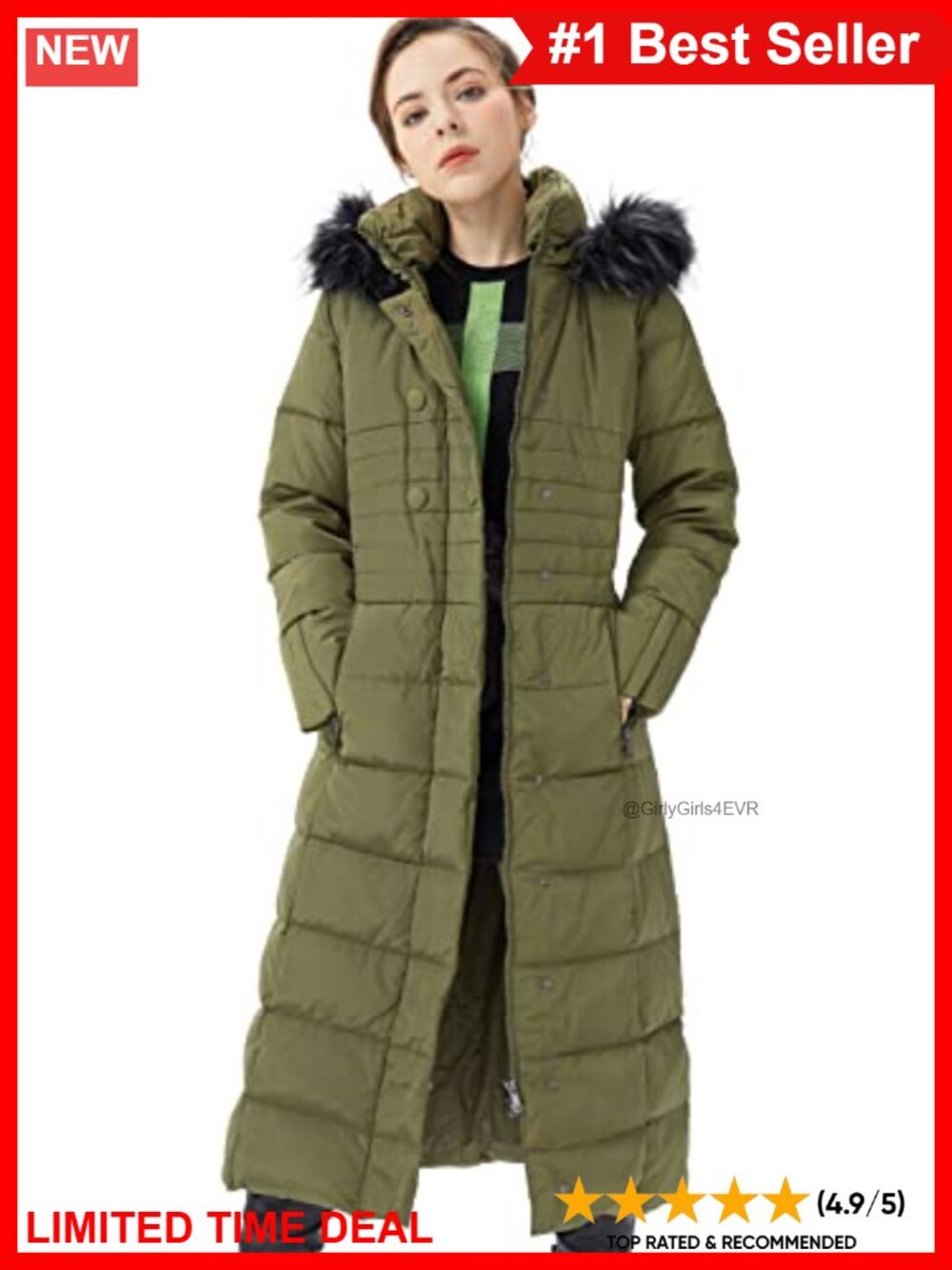 Women's Warm Down Jacket Long Puffer Coat Hood Faux Fur Trim